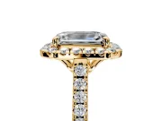 Halo Engagement Ring Setting for Emerald Cut Center with Raised Halo, Pave Band and Prong Head in Yellow Gold