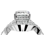 Halo Engagement Ring Setting for Asscher Cut Center with Pave Infinity Twist Band and Prong Head in Sterling Silver