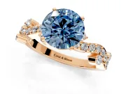 Solitaire Engagement Ring Setting for Fancy Blue Round Cut Center with Bar-Station Pave Twist and Prong Head in Rose Gold