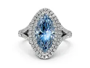 Double Halo Engagement Ring Setting for Fancy Blue Marquise Center with Narrow Pave Split Shank and Prong Head in Platinum
