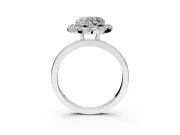Halo Engagement Ring Setting for Heart-Shaped Center with Thin Plain Band and Prong Head in Platinum