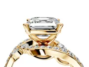 Solitaire Engagement Ring Setting for Asscher Cut Center with Pave Bypass Twist Band and Prong Head in Yellow Gold