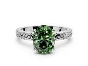 Solitaire Engagement Ring Setting for Fancy Green Oval Center with Scrollwork Band and Prong Head in Sterling Silver