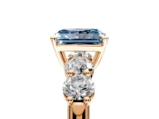 5 Stone Engagement Ring Setting for Fancy Blue Radiant Cut Center with Graduated Accents and Prong Head in Rose Gold