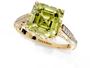 Cathedral Engagement Ring Setting for Fancy Yellow Asscher Cut Center with Antique-Style Pave Band and Prong Head in Yellow Gold