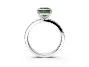 Solitaire Engagement Ring Setting for Fancy Green Princess Cut Center with Round Cut Pave Band and Prong Head in White Gold