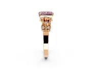 Leaf Engagement Ring Setting for Fancy Pink Radiant Cut Center with Milgrain Accent Band and Prong Head in Rose Gold