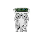 Solitaire Engagement Ring Setting for Fancy Green Emerald Cut Center with Filigree Accent Basket and Prong Head in Platinum