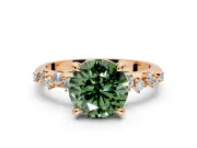 Solitaire Engagement Ring Setting for Fancy Green Round Cut Center with Trailing Leaf Accent Band and Prong Head in Rose Gold