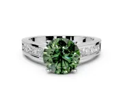 Solitaire Engagement Ring Setting for Fancy Green Round Cut Center with Princess Cut Channel Band and Prong Head in Platinum
