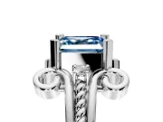 Solitaire Engagement Ring Setting for Fancy Blue Asscher Cut Center with Twisted Band and Scroll Prong Head in Platinum