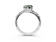 Solitaire Engagement Ring Setting for Fancy Green Heart-Shaped Center with Trailing Leaf Accent Band and Prong Head in Sterling Silver
