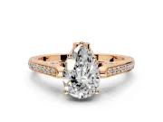 Cathedral Engagement Ring Setting for Pear-Shaped Center with Antique-Style Pave Band and Prong Head in Rose Gold