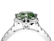 Floral Engagement Ring Setting for Fancy Green Cushion Cut Center with Pave Band and Floral Prong Head in Platinum