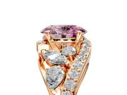 Halo Engagement Ring Setting for Fancy Pink Oval Center with Marquise and Pave Bypass Band and Prong Head in Rose Gold