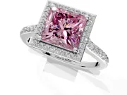 Halo Engagement Ring Setting for Fancy Pink Princess Cut Center with Pave Accents, Heart Basket and Prong Head in Sterling Silver