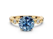 Solitaire Engagement Ring Setting for Fancy Blue Round Cut Center with Beaded Bezel Station Band and Prong Head in Yellow Gold