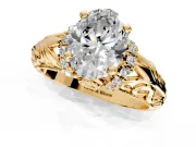 Solitaire Engagement Ring Setting for Oval Center with Filigree Accent Basket and Prong Head in Yellow Gold