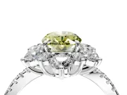 Floral Halo Engagement Ring Setting for Fancy Yellow Oval Center with Pave Accents and Prong Head in Sterling Silver