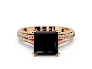 Solitaire Engagement Ring Setting for Fancy Black Princess Cut Center with Pave Rail Split Shank and Prong Head in Rose Gold