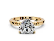 Solitaire Engagement Ring Setting for Heart-Shaped Center with Beaded Shoulders and Prong Head in Yellow Gold
