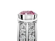 Bezel Engagement Ring Setting for Fancy Pink Cushion Cut Center with Wide Channel-Set Band and Bezel Head in Platinum