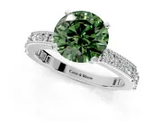 Solitaire Engagement Ring Setting for Fancy Green Round Cut Center with Milgrain-Edged Pave Band and Prong Head in Platinum