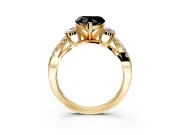 3 Stone Engagement Ring Setting for Fancy Black Heart-Shaped Center with Pave Split Shank and Prong Head in Yellow Gold