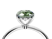 Solitaire Engagement Ring Setting for Fancy Green Oval Center with Straight Thin Band and Prong Head in White Gold
