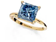 Minimalist Solitaire Engagement Ring Setting for Fancy Blue Princess Cut Center with Thin Band and Prong Head in Yellow Gold