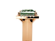 Halo Engagement Ring Setting for Fancy Green Princess Cut Center with Knife Ridge Cathedral Band and Prong Head in Rose Gold