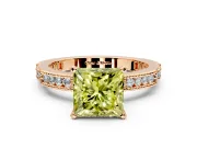Solitaire Engagement Ring Setting for Fancy Yellow Princess Cut Center with Milgrain-Edged Pave Band and Prong Head in Rose Gold