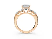 5 Stone Engagement Ring Setting for Asscher Cut Center with Graduated Accents and Prong Head in Rose Gold