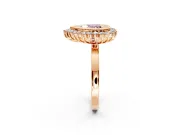 Halo Engagement Ring Setting for Fancy Pink Heart-Shaped Center with Milgrain Bezel Rim, Plain Band and Prong Head in Rose Gold