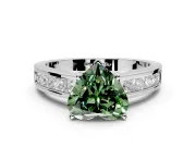 Solitaire Engagement Ring Setting for Fancy Green Heart-Shaped Center with Princess Cut Channel Band and Prong Head in White Gold