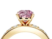 Solitaire Engagement Ring Setting for Fancy Pink Cushion Cut Center with Channel-Set Accents and Prong Head in Yellow Gold