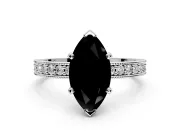 Milgrain Pave Engagement Ring Setting for Fancy Black Marquise Center with Accent Band and Prong Head in Platinum