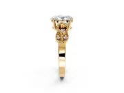 Leaf Engagement Ring Setting for Oval Center with Milgrain Accent Band and Prong Head in Yellow Gold