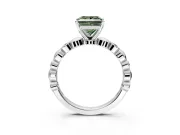 Solitaire Engagement Ring Setting for Fancy Green Princess Cut Center with Beaded Bezel Station Band and Prong Head in White Gold