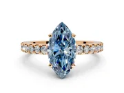 Solitaire Engagement Ring Setting for Fancy Blue Marquise Center with Single Row Accent Band and Prong Head in Rose Gold