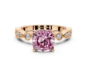 Solitaire Engagement Ring Setting for Fancy Pink Cushion Cut Center with Milgrain Bezel Accents and Prong Head in Rose Gold