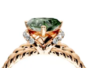 Halo Engagement Ring Setting for Fancy Green Heart-Shaped Center with Rope Twist Split Shank and Prong Head in Rose Gold