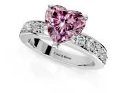 Solitaire Engagement Ring Setting for Fancy Pink Heart-Shaped Center with Channel-Set Accents and Prong Head in Platinum