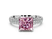 Solitaire Engagement Ring Setting for Fancy Pink Princess Cut Center with Multi-Row Pave Accents and Basket Head in Platinum