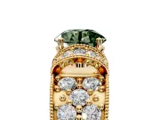 Pave Engagement Ring Setting for Fancy Green Round Cut Center with Curved Accent Rows, Openwork and Prong Head in Yellow Gold