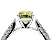 Solitaire Engagement Ring Setting for Fancy Yellow Emerald Cut Center with Multi-Row Accents and Prong Head in White Gold