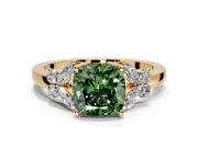 Solitaire Engagement Ring Setting for Fancy Green Cushion Cut Center with Marquise Flower Shoulders and Prong Head in Yellow Gold