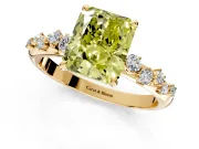 Cluster Engagement Ring Setting for Fancy Yellow Radiant Cut Center with Round Cut Accent Band and Prong Head in Yellow Gold