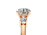 3 Stone Engagement Ring Setting for Round Cut Center with Wide Plain Band and Prong Head in Rose Gold