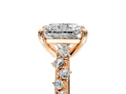 Solitaire Engagement Ring Setting for Radiant Cut Center with Trailing Leaf Accent Band and Prong Head in Rose Gold
